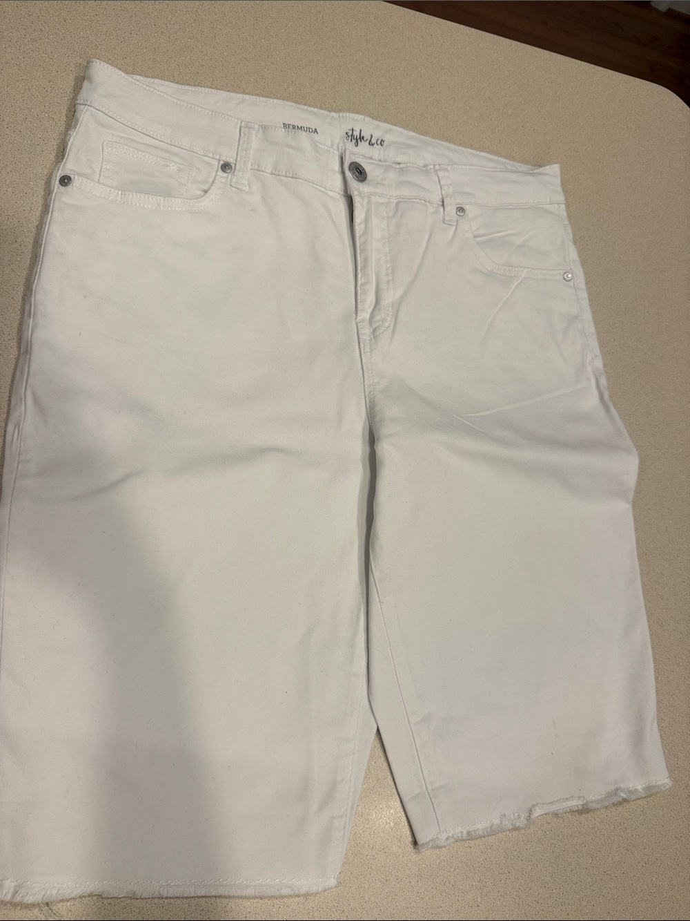 Style & Co. White Frayed Hem Bermuda Shorts